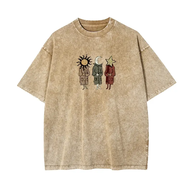 valentine shirts Sun Moon Star Character Graphic Oversized T-Shirt Vintage Washed Casual Cotton Loose Tees Harajuku Streetwear Fashion Comfortabl