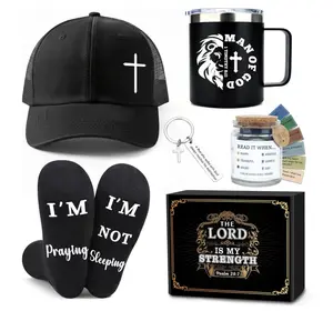 Christian Gifts for Men Faith Based Spiritual Stuff Religious Basket Catholic Present Baptism Gifts Pastor Appreciation Gift Set Christian Accessories for Men with Bible Verse Keychain Mug Socks