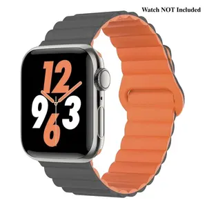 Adjustable Multiplesizes Reversible Double-Side Magnetic Loop Silicone Smart Bracelet, Compatible with 49mm/45mm/44mm/42mm Apple Watch Ultra 2 Series 9/8/7/6/5/3/SE for Men and Women, Accessories, Wearable