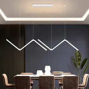 Nordic chandelier, white, 90cm, aluminum, warm light, suitable for island counter, dining table, creative geometric line chandelier, dining room table lamp, Modern Mood Lighting