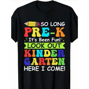 Boys & Girls Pre-K Kindergarten Graduation T-Shirt - "So Long Pre-K Here I Come" Round Neck Shirt with Design, Breathable Gift Suitable for Year-Round Wear, Hand Washable for Celebration  (3-13Y)