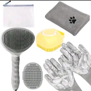 6-Piece Pet Bath Grooming Kit, Including Towel, Washing Gloves, Slicker Shedding Brush and Shampoo Scrubber for Dogs and Cats