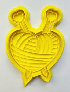 Knitting Needle Heart Cookie Cutter & Stamp Set - Crochet Knit Yarn - Dough Biscuit Cutters Craft Thread Yarn Art – Multi Sizes Bakeware Utensils