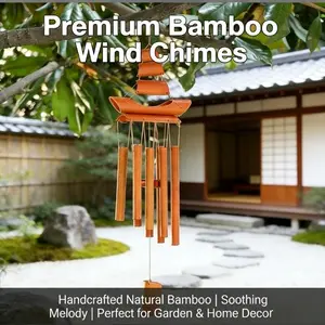 New Premium Bamboo Sailboat Wind Chimes - Handcrafted Natural Bamboo Wind Chimes for Outdoor & Indoor Decor, Soothing Melody Wind Chimes for Patio, Yard, Garden, Home, Zen Decor