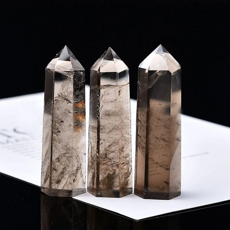 Natural Crystal Home Garden Decoration Ornaments, Smoky Quartz Crystal Quartz 3-4in Natural Crystal Tower Healing Chakra Wand Obelisk Decor Gift