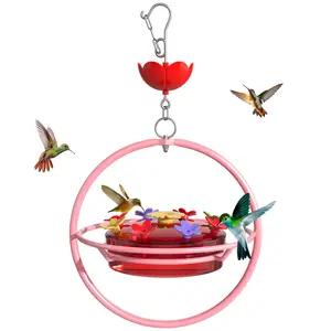 Hummingbird Feeder and Built-in Ant Moat, 8 Feeder Ports,Hummingbird Feeders for Outdoors Hanging, Ant and Bee Proof (Red/Pink Metal Frame) 1Pc /12 Ounces