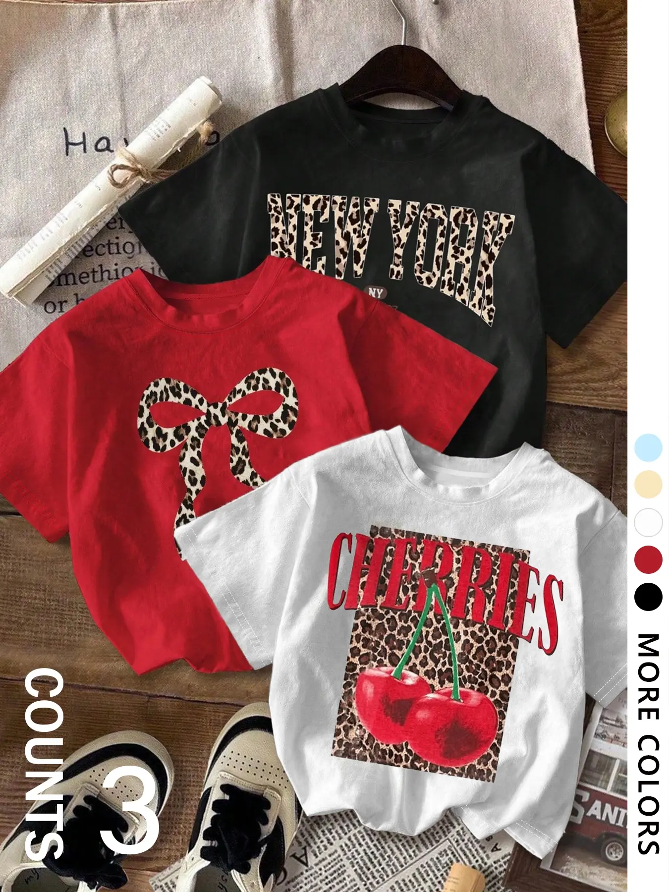 Women's Cherry Print Leopard Round Neck Fitted Breathable Tee, Fashion Casual Style Crew Neck Short Sleeve T-shirt for Daily Holiday Vacation Outdoor Wear, Ladies Clothes for All Seasons, Top, Aesthetics