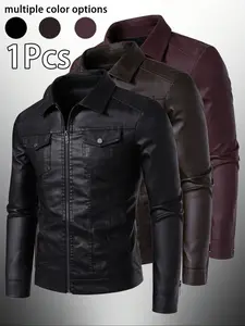 Men's PU Leather Jacket Multi-Pocket Zipper Elastic Cuffs Fashion Casual Outdoor Business Coat Couple Racing Windproof Motorcycle Jacket Zip Up Jackets
