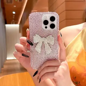 Luxury Diamond Rhinestone Bow Phone Case  Elegant Sparkling Protective Cover for 17 Pro Max Air 16 15 14 Plus 13 12 11 Stylish Shockproof Design for Women