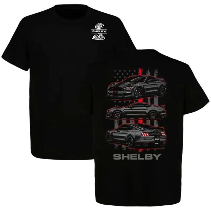 Shelby GT500 Mustang Black T-Shirt – Modern Muscle Car Graphic Tee with American Flag, Gift for Car Enthusiasts & Father’s Day