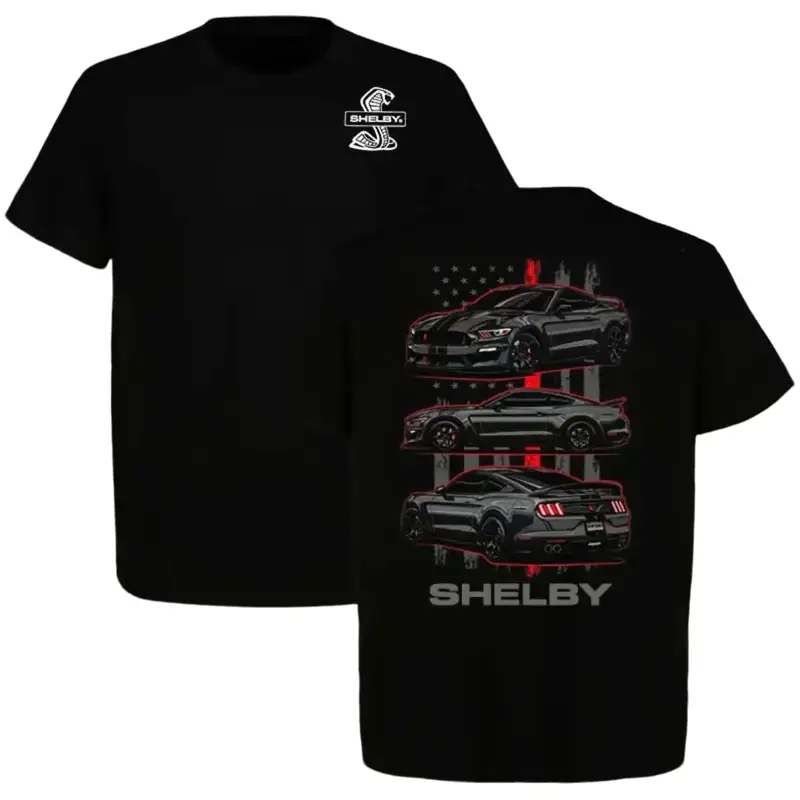 Shelby GT500 Mustang Black T-Shirt – Modern Muscle Car Graphic Tee with American Flag, Gift for Car Enthusiasts & Father’s Day