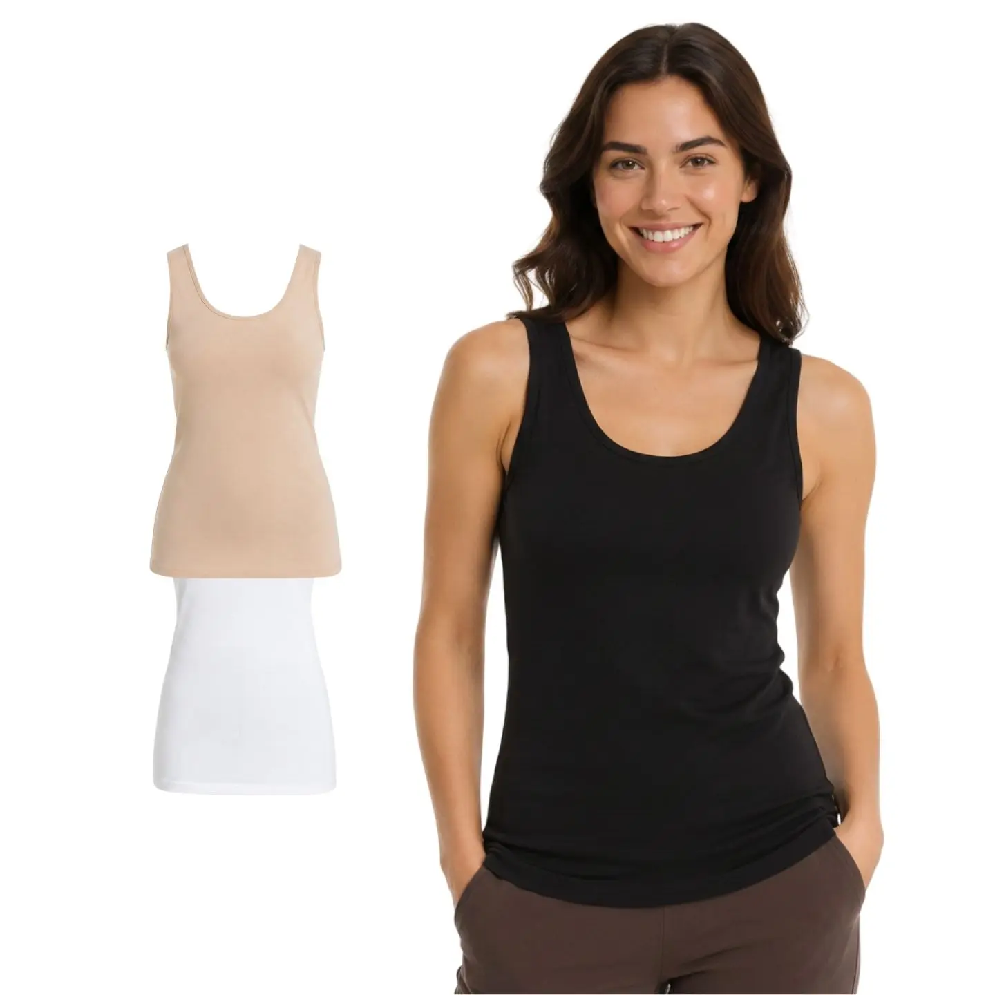 2 Pack Women's Cotton Modal Knit Tank Top Slim Fit Scoop Neck Premium Cotton Blend Basic Layering Top Simple Cotton Workout Causal High Stretch Breathable Tank Undershirt for Women Athletic Yoga Summer Tops Activewear Stretchy Basic Tee