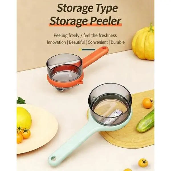 2025 New Model Storage Peeler with Cover, No Fruit Skin Flying or Splashing, Easy to Clean, Simplifies Household Tasks, Sharp for Peeling