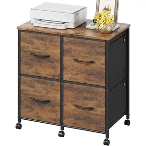HIGDBFE 4 Drawer Lateral File Cabinet, Mobile Filing Cabinet for Large Printer, Home Office Functional Office Storage Cabinet & Printer Stand, Fits Letter/A4, Rustic Brown