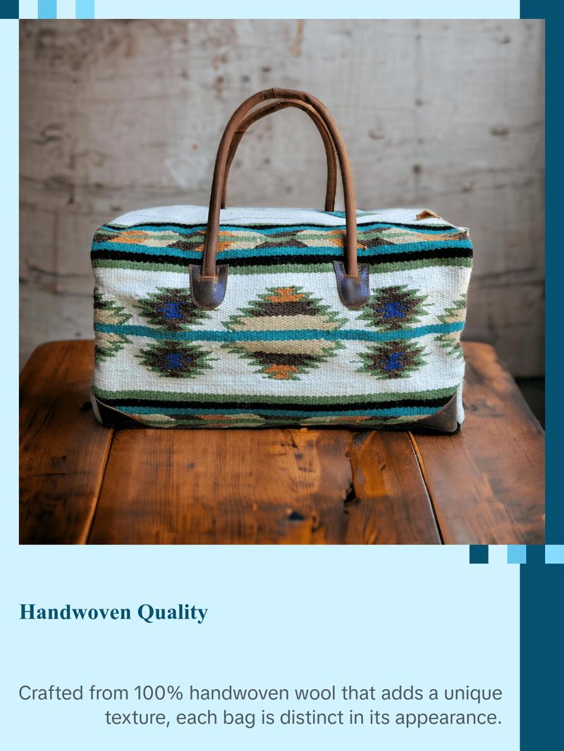 Boho Aztec Large Weekender Southwestern Duffel Bag Aspen Saddle Blanket Bag 100% Leather Handles
