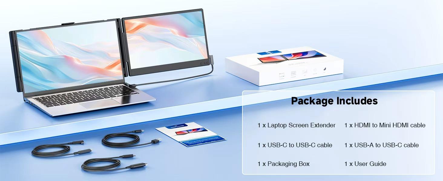 Siaviala Laptop Screen Extender, 14” FHD 1080P IPS Dual Laptop Monitor Extender, Portable Monitor for 13-17.3” Laptops, Plug & Play Dual Screens for Windows/Mac with USB C/HDMI Port computer accessory