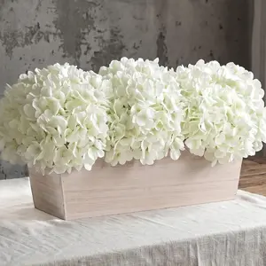 21" Large Artificial Hydrangea Arrangement in Planter for Table Centerpiece, Lifelike Fake Hydrangea Potted Plant, Silk Faux Flowers in Wood Planter for Farmhouse Home Office Shower Decor (White)