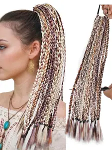 Vibrant Multi-Tonal Boho Braid Ponytail Extension, 18" Hand-Braided Synthetic Dreadlock, Lightweight Natural Hair for Festival & Cosplay
