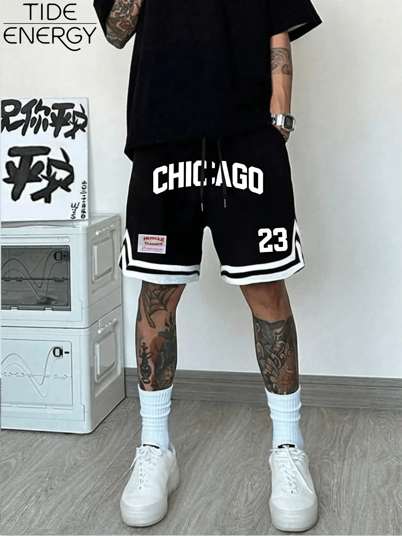 Men's Retro Trimmed 'chicago 23' Print Loose Fit Basketball Shorts, Graphic Shorts, Loose Sporty Shorts, Urban Street Style Casual Daily Pants, Comfortable and Stylish