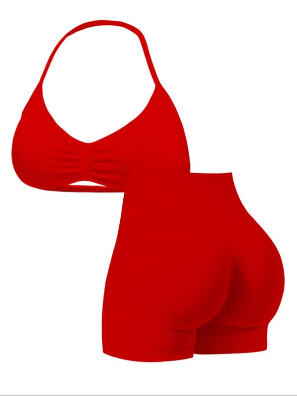 New Women's Sporty Yoga Set, High-Waist Tight-Fitting Shorts and Halter Top, Summer Fitness for Running and Gym, Gym Tights Clothes