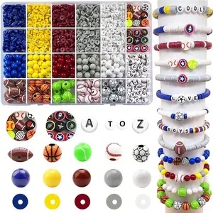 DIY Sports Clay Bead Kit, Football Basketball Pendant Bracelet Necklace Set, Craft Supplies for Jewelry Making, Fashion Gift Idea