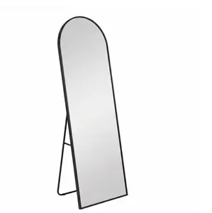 59"x16" Full Length Mirror Floor Standing, Anti-Rust Aluminum Frame, Arch, Black