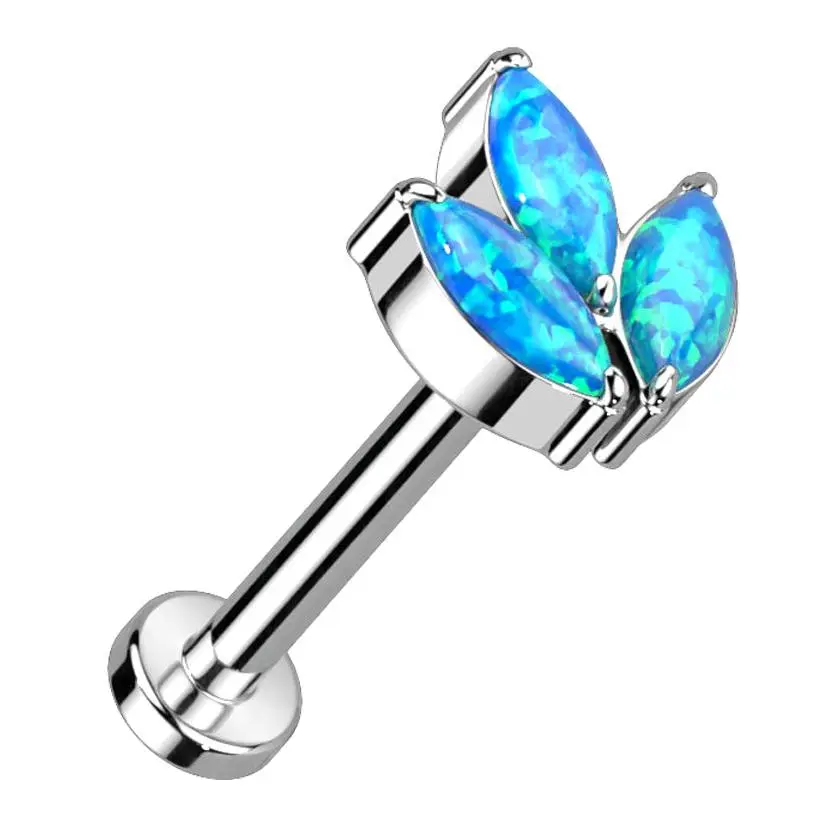 Blue Opalite Tri Sepal Titanium Threadless Labret
