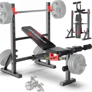 OPPSDECOR Weight Bench Set, Fast Folding Workout Bench with Squat Rack Leg Extension & Leg Curl, Adjustable Back/Seat/Barbell Rack for Bench Press Strength Training, Flat Incline Decline Gym Bench