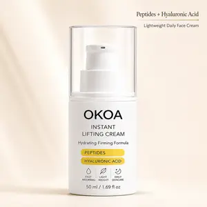 OKOA Peptide Face Cream with Hyaluronic Acid, Lightweight Daily Facial Moisturizer for Smooth, Hydrated-Looking Skin, Pump Bottle, 50 ml