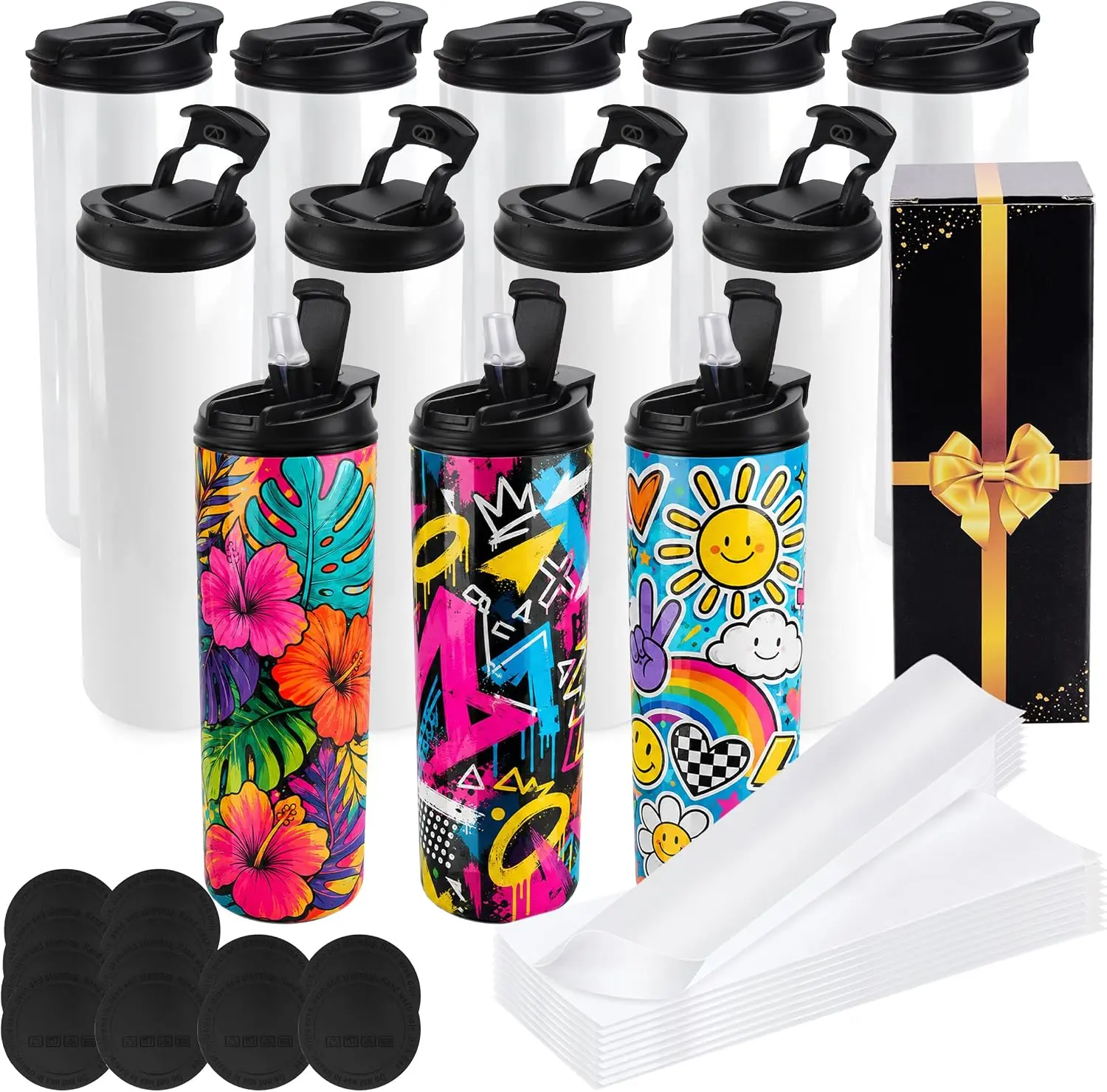Joyclub 12 Pack Sublimation Water Bottles 20 oz Leak-proof Tumblers Bulk | Fits Cold or Hot Drinks With Gift Boxes Perfect for Sports Outdoors Easy to Carry