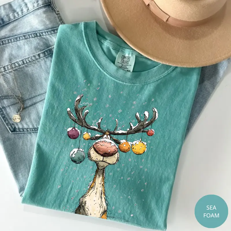 Comfort Colors Vintage Reindeer Christmas Shirt, Cute Retro Reindeer Tee, Merry Christmas Graphic Shirt, Festive Holiday Top, Cozy Xmas Gift Shirt