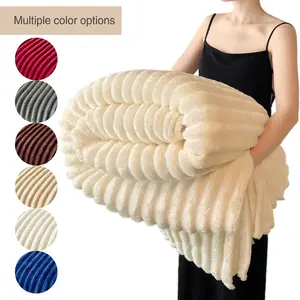 Solid Color Stripe Flannel Blanket, Soft Lightweight Blanket, 1 Count Soft Comfortable Warm Throw, Air-conditioned Room Blanket, Warm Nap Blanket for Home & Office