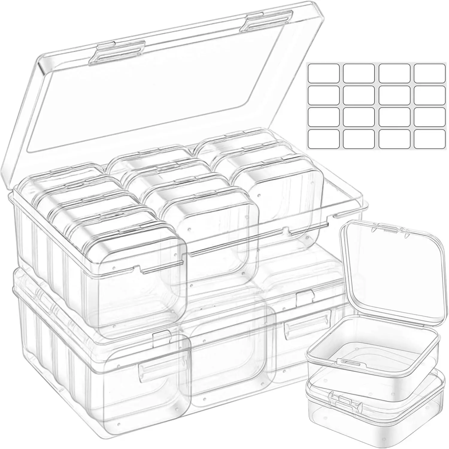 Small Bead Storage Containers, 30 Pcs (2sizes)Mini Clear Plastic Organizer Boxes with Hinged Lids for Organizing Craft and Jewelry Making Supplies Set Transparent