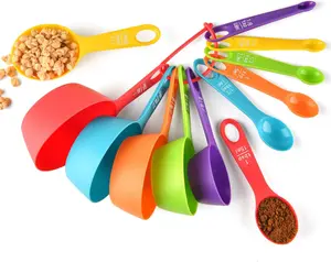 Summer Measuring cups and spoons set of 12, Plastic Colorful Measuring Cups Meausuring Spoons Stackable for Measuring Dry and Liquid Ingredients Great for Baking and Cooking(Random Color) Kitchen Matte Utensils Handles