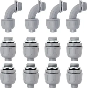1/2 inch Liquid Tight Connector PVC Conduit Connector UL Listed Liquid Tight Connector Non-Metallic Conduit Fittings 12 Pack (8 Pcs 180D/4 Pcs 90D)