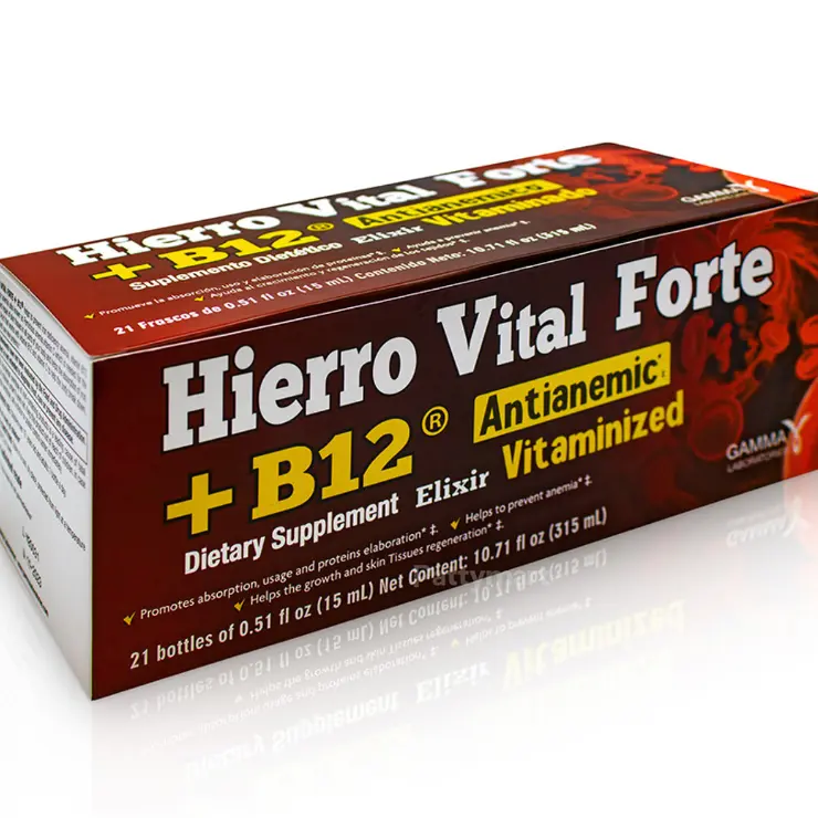 Gamma Hierro Vital Forte+B12 Lactose-Free Dairy-Free Liquid Dietary Supplement Multi-Pack - 21 x 0.51oz Bottles, 18 Months Shelf Life, Iron Boost, Folate, Vitamin C, Water-Soluble Natural Ingredients Blend, Energy & Immune Support for Adults