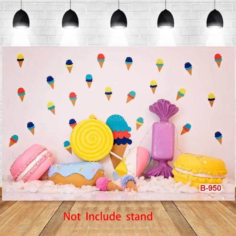 Photography Background Macaron Dessert Lollipop Ice Cream Theme Birthday Party Photo Studio Backdrop Party Decorations