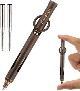 SMOOTHERPRO Mini Pen, Brass EDC Pocket Pen with Keychain, 80mm in Lenth Small for Travel, Wallet, Includes 2 Refill Cartridges - Retro Black