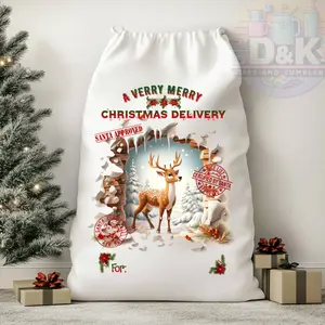 Personalized Large Santa Sack with Reindeer Design