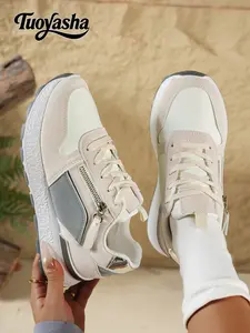 Comfortable Sport Shoes, Patchwork Upper & Breathable Lining, Non-Slip Rubber Sole, Casual Style, All Seasons Wear, Textile Material, Non Slip Sneakers