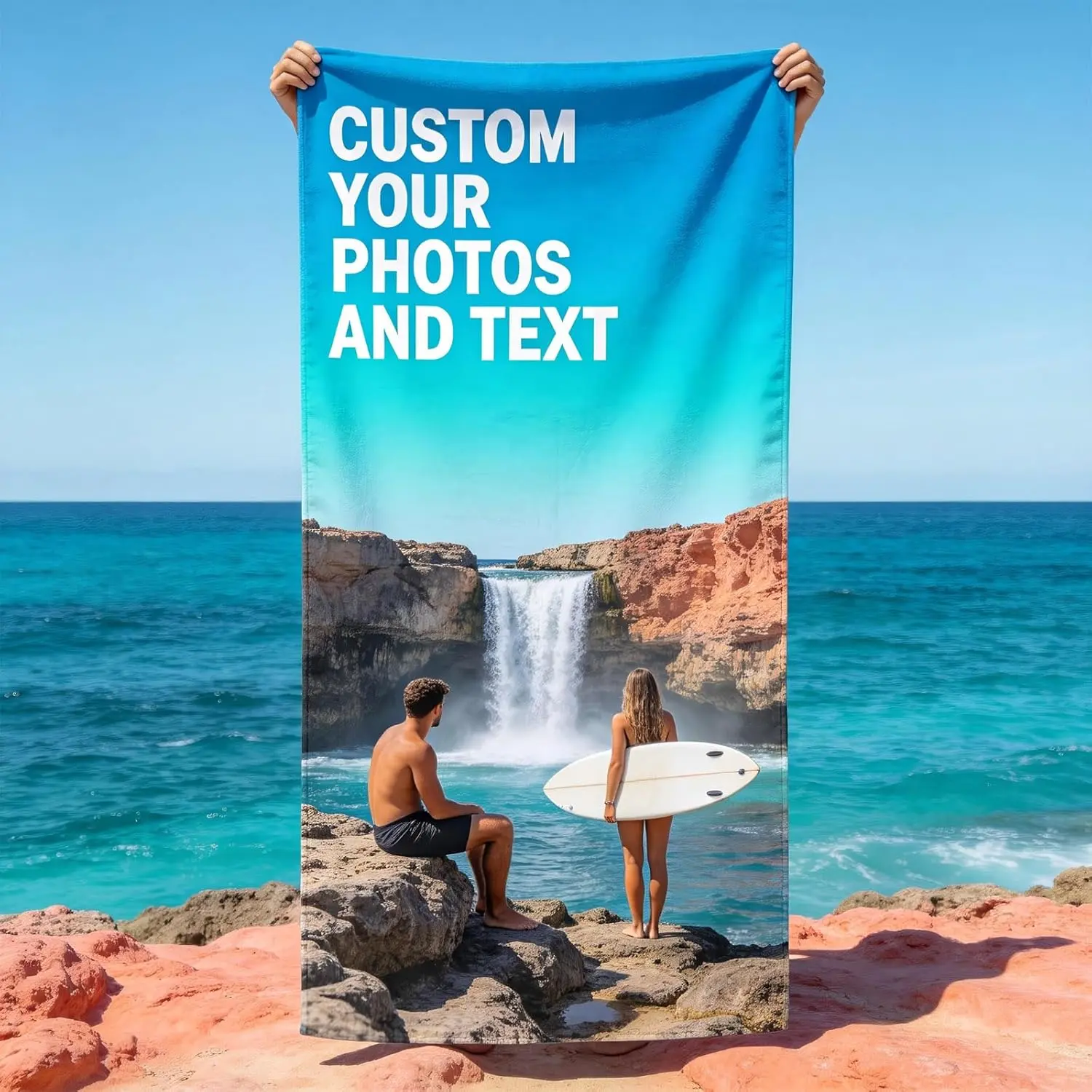 Clearance - Personalized Unisex Microfiber Beach Towel with Custom Photo Prints & Name, Sand-Free Micro Beach Towel, Unique Summer Gift for Birthday, Micro Beach Towels