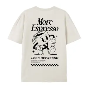 More Espresso Less Depresso Coffee Cup Pattern Oversized Casual Men's Letter Pattern Printed T-Shirt