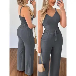 2pcs Women's Elegant  Style Off-The-Shoulder High-Waisted Wide-Leg Jumpsuit