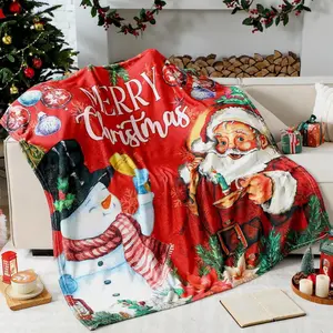 Breling Christmas Throw Flannel Blanket 50"x60" Merry Santa Snowman Print Cozy Fuzzy Warm for Couch Sofa Bed Home Decor Xmas Gift