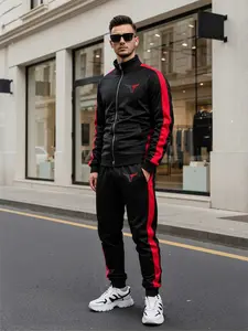 Men's Casual Two-Piece Set, Zipper Cardigan & Long Pants, Pocket Design, Spring & Fall, Daily Wear & Outdoor Activities