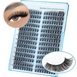 Individual False Eyelashes, 1 Box Cat Eye Eyelash Extensions, Self Grafting Curl Eyelashes, Diy Eyelash Extensions, Eye Makeup Enhancement False Eyelashes for Women & Girls