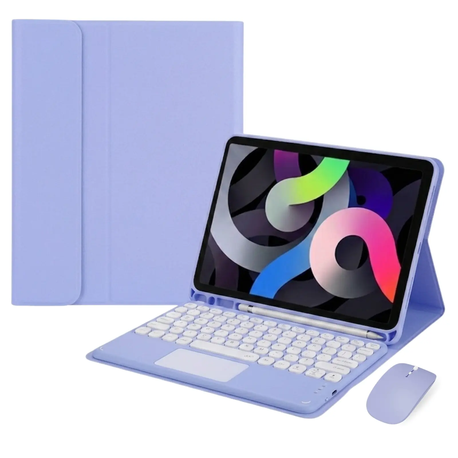 Keyboard Case with Mouse for iPad 10.2 Inch 9th/8th/7th Generation, Detachable Wireless Keyboard and Mouse, Folio Stand, Soft TPU Back Shell for iPad, Purple