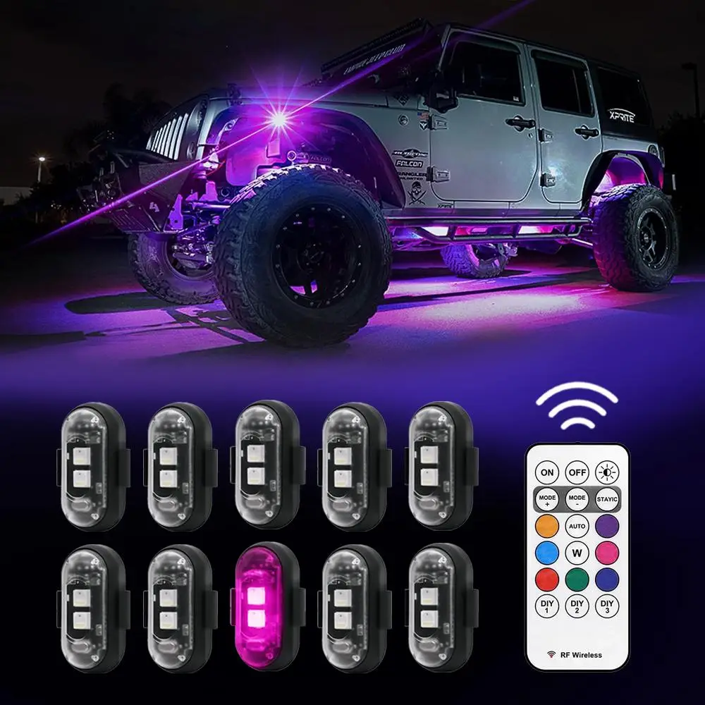 Remote Control RGB LED Car Light, USB Rechargeable Car Decorative Light, Waterproof Car Light for Car, Motorcycle, SUV, Pickup, LED Car Ambient Light