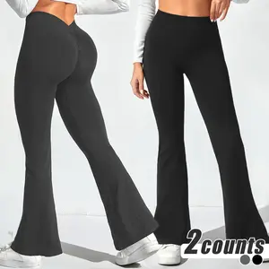 Women’s V-back hip-lifting seamless flared pants — fashionable curves and a comfortable fit; yoga pants GARMENTARY