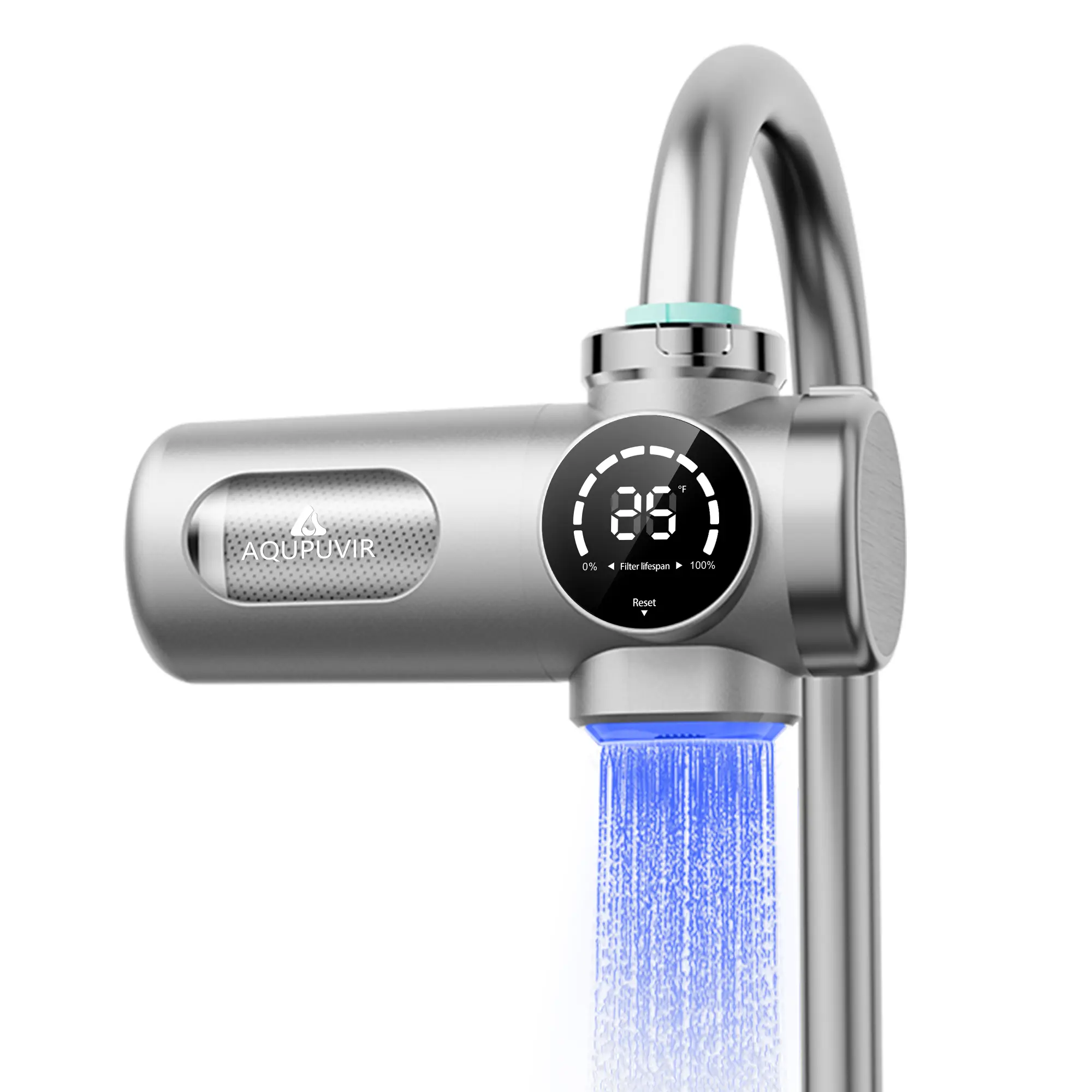 AQUPUVIR Horizontal UV Water Purifier with Sediment Carbon Filter Cartridge, NSF-Certified for Impurity & Heavy Metal Removal, Pressurized Soft Water Mode, Silver-Infused, Easy Installation for Kitchen Sink Cooking & Showerhead Use, Replacement Filters Se